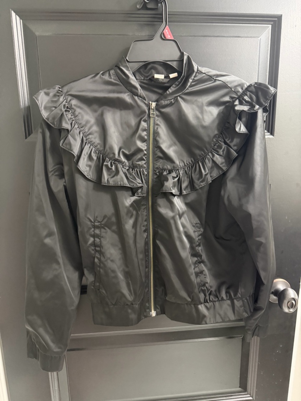 Melrose & Market Black Ruffle Trim Jacket – Petite Medium (PM)